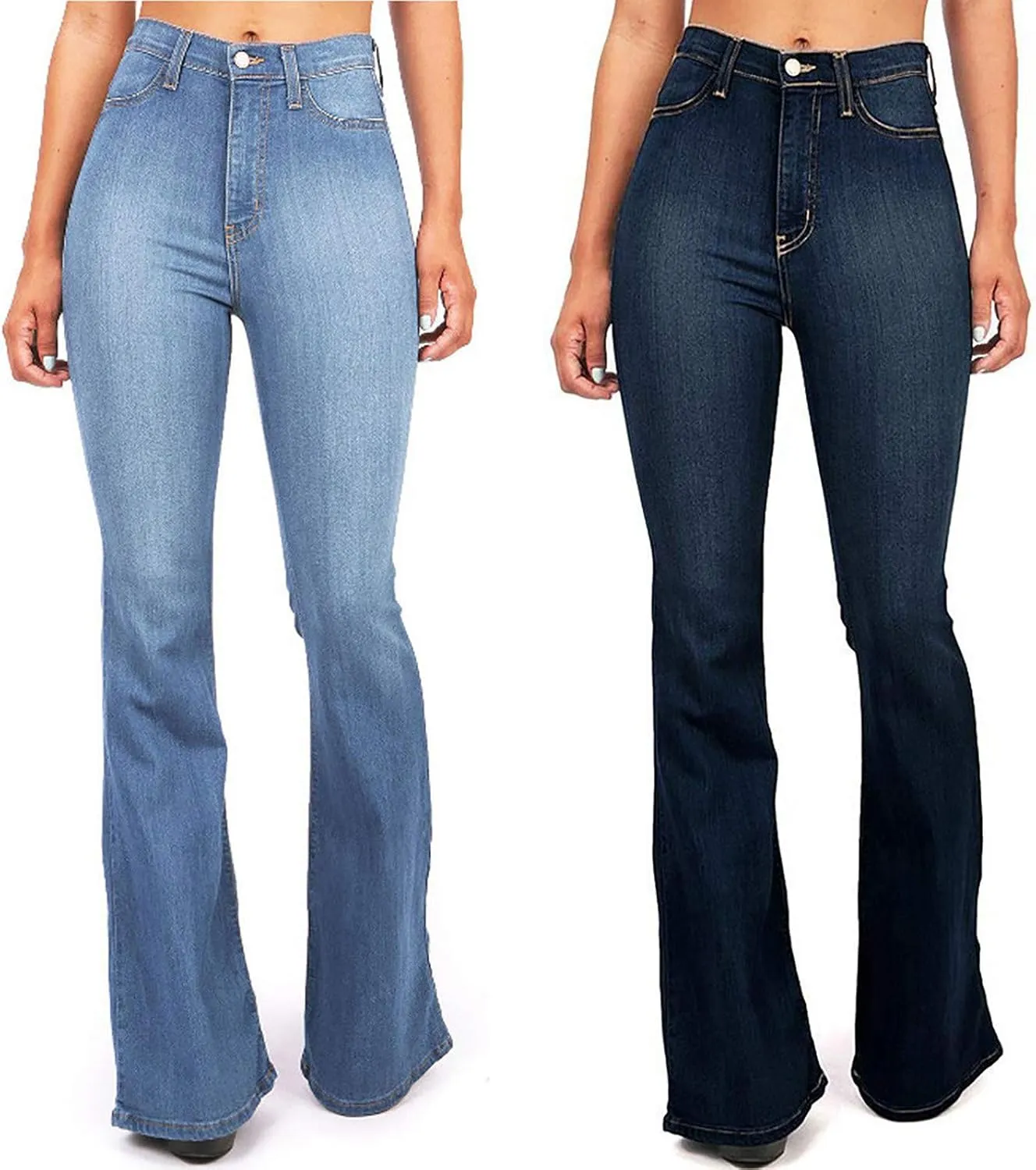 Women Flared Fit Jeans - Bell Bottom Jeans for Women Low Rise Flared Floral Embroidered Jean Washed Flare Leg Denim Pants