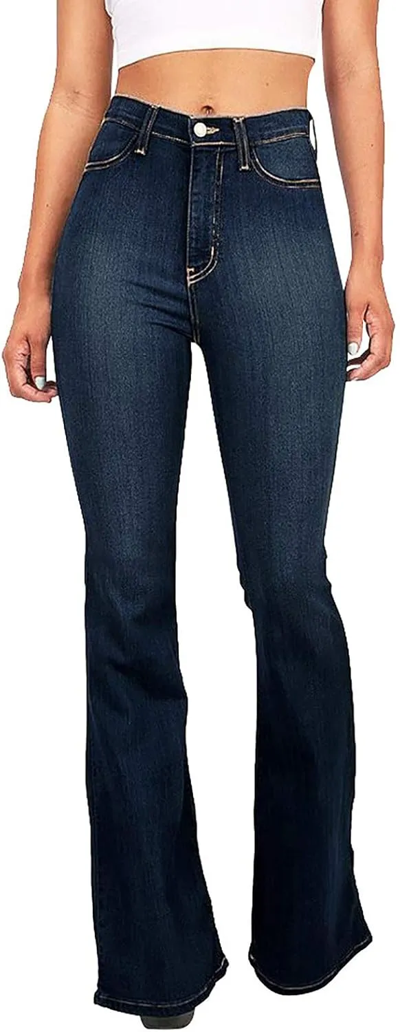 Women Flared Fit Jeans - Bell Bottom Jeans for Women Low Rise Flared Floral Embroidered Jean Washed Flare Leg Denim Pants