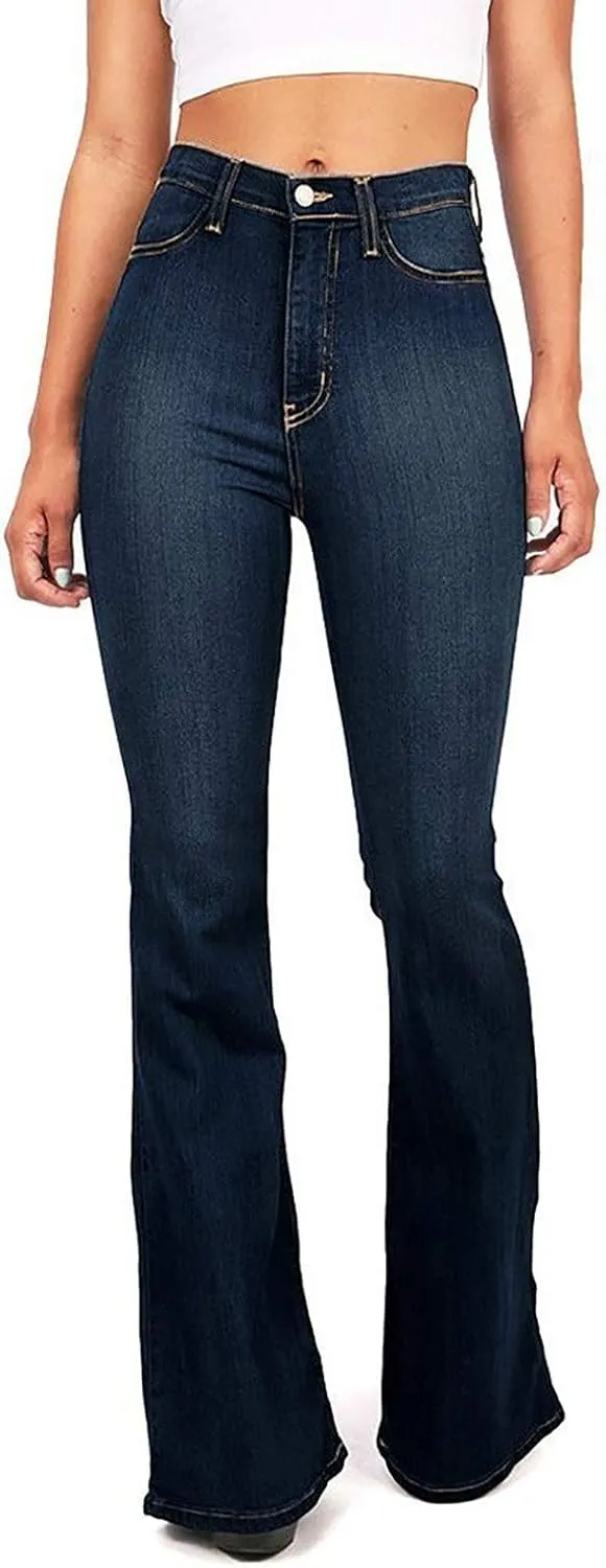 Women Flared Fit Jeans - Bell Bottom Jeans for Women Low Rise Flared Floral Embroidered Jean Washed Flare Leg Denim Pants