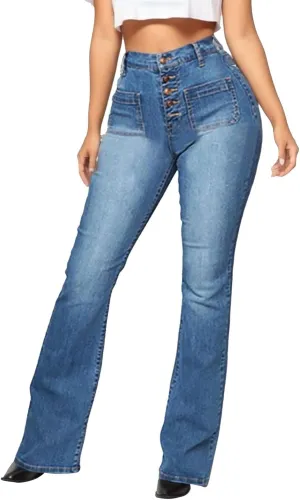 Women Flared Fit Jeans - Bell Bottom Jeans for Women Low Rise Flared Floral Embroidered Jean Washed Flare Leg Denim Pants