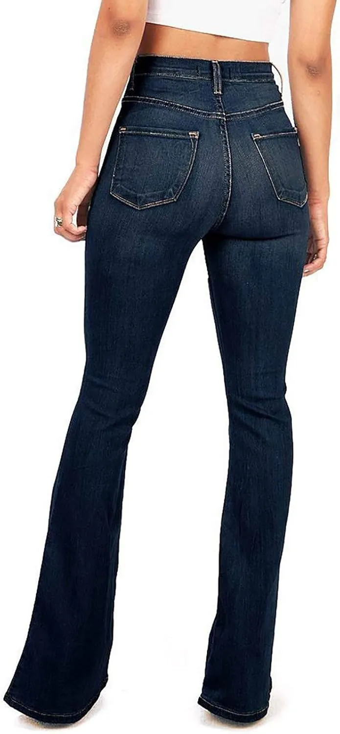 Women Flared Fit Jeans - Bell Bottom Jeans for Women Low Rise Flared Floral Embroidered Jean Washed Flare Leg Denim Pants