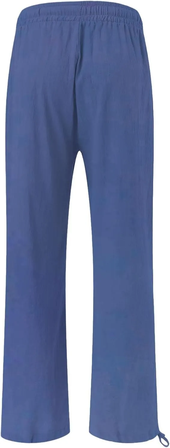 Women High Waisted Cotton Linen Palazzo Pants Dog Fish Graphic Wide Leg Long Japanese Pants Trousers with Pockets