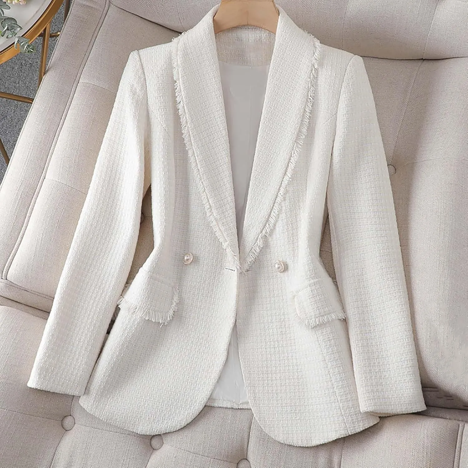 Women Plus Size Summer Fall Suit Blazer Single Button Full Length Lapel Collar Sleeve Business Work Wear Formal Jacket