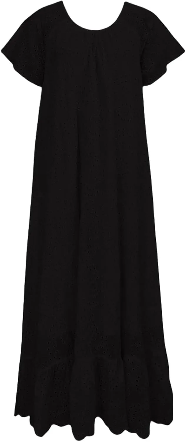 Women's 2025 Summer Short Sleeve Knee Length Dress V Neck Ruffle Hollow Out Eyelet Lace Dresses
