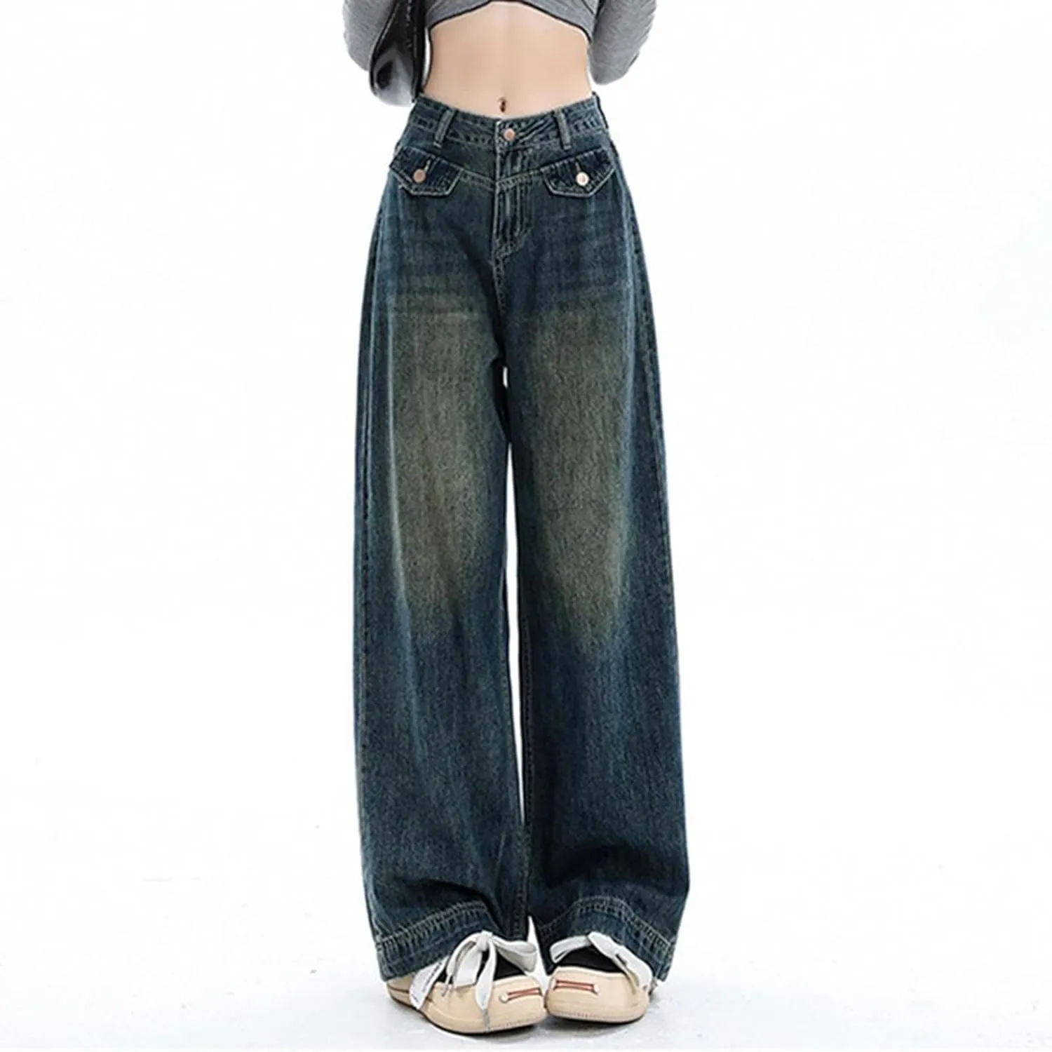 Women's Baggy Jeans Vintage Y2K Wide Leg Jeans High Waisted Boyfriend Pants Plus Size Ripped Jeans Hip Hop Streetwear