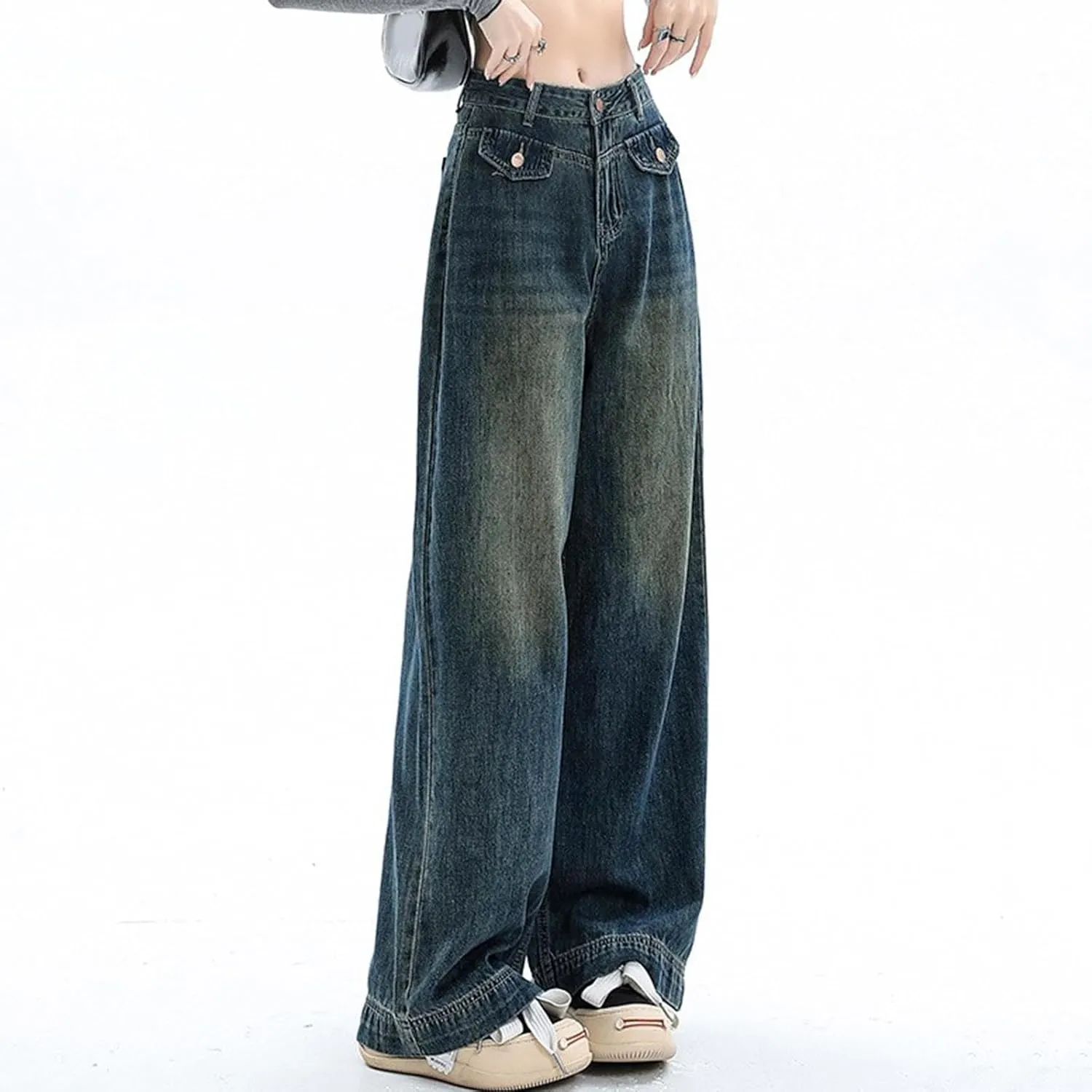 Women's Baggy Jeans Vintage Y2K Wide Leg Jeans High Waisted Boyfriend Pants Plus Size Ripped Jeans Hip Hop Streetwear