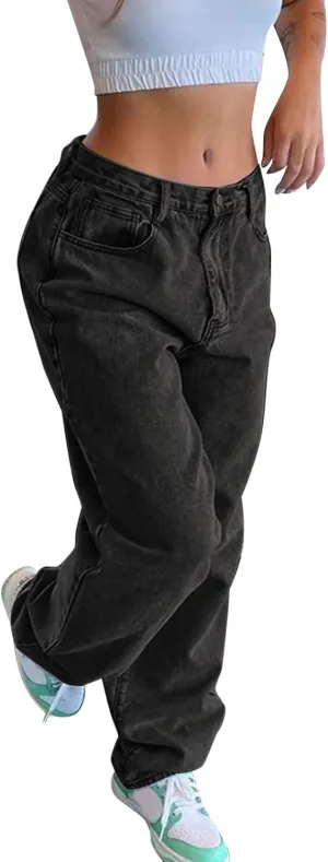 Women's Baggy Jeans Vintage Y2K Wide Leg Jeans High Waisted Boyfriend Pants Plus Size Ripped Jeans Hip Hop Streetwear