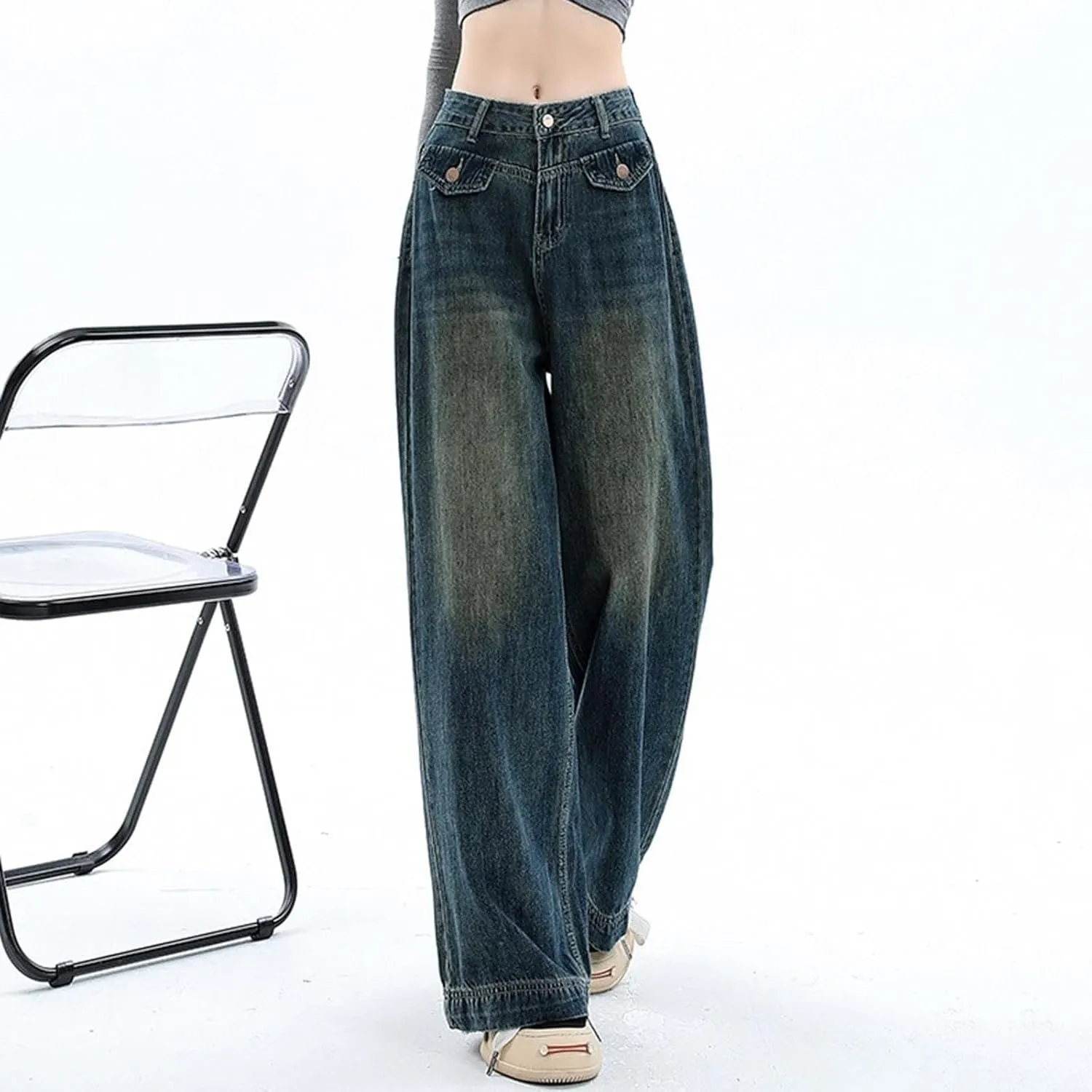 Women's Baggy Jeans Vintage Y2K Wide Leg Jeans High Waisted Boyfriend Pants Plus Size Ripped Jeans Hip Hop Streetwear