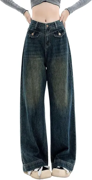 Women's Baggy Jeans Vintage Y2K Wide Leg Jeans High Waisted Boyfriend Pants Plus Size Ripped Jeans Hip Hop Streetwear