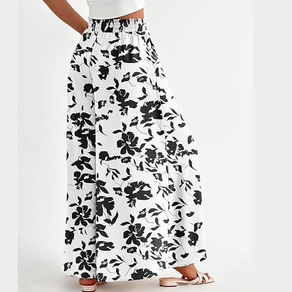 Women's Baggy Pants Flowy Casual Wide Leg Pants Elastic Drawstring High Waisted Skirt Pants