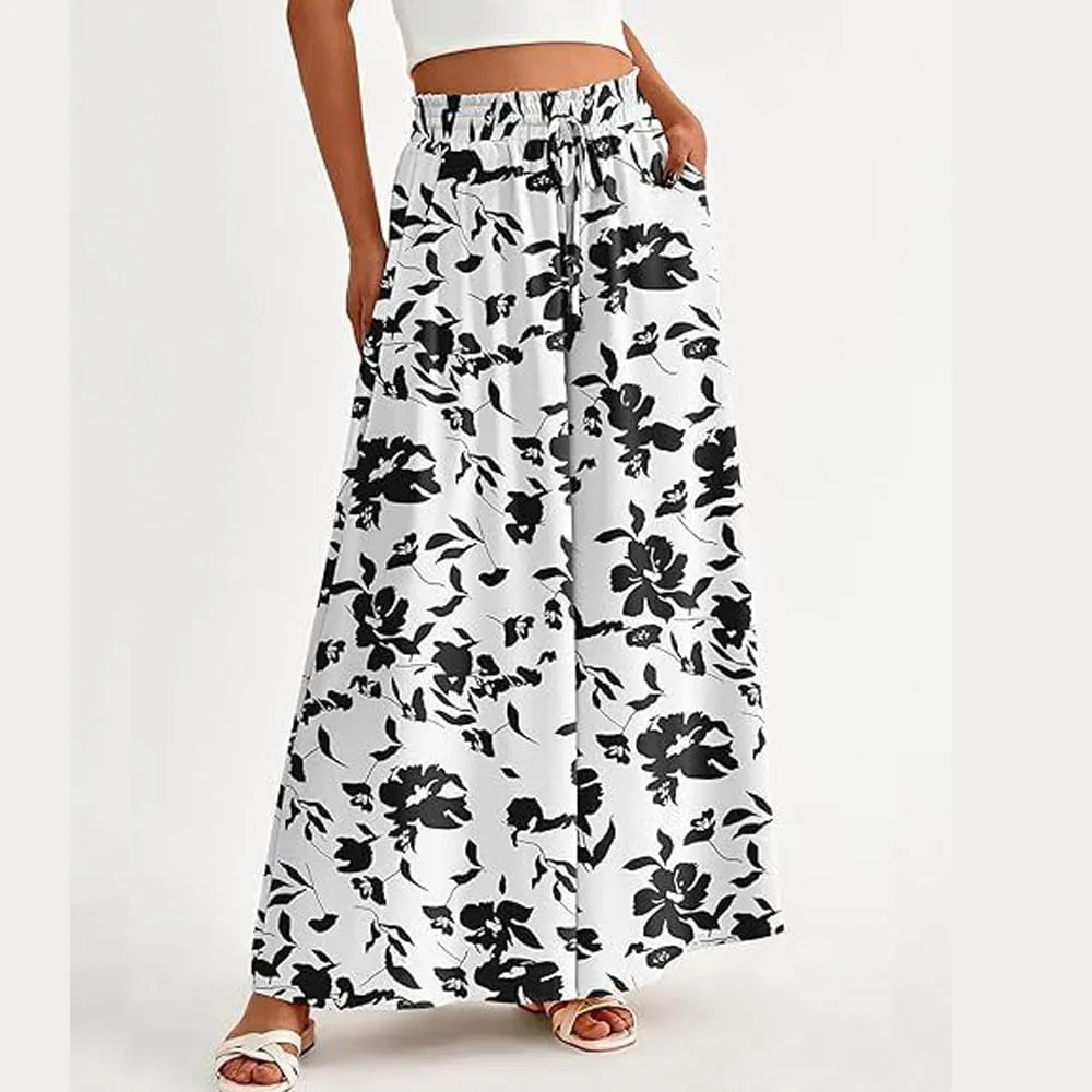 Women's Baggy Pants Flowy Casual Wide Leg Pants Elastic Drawstring High Waisted Skirt Pants