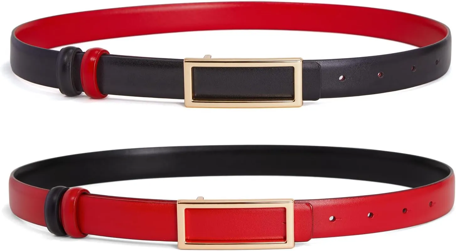 Womens Belt Reversible Leather Belt Skinny Thin Fashion Designer Waist Belts for Jeans Pants Dresses