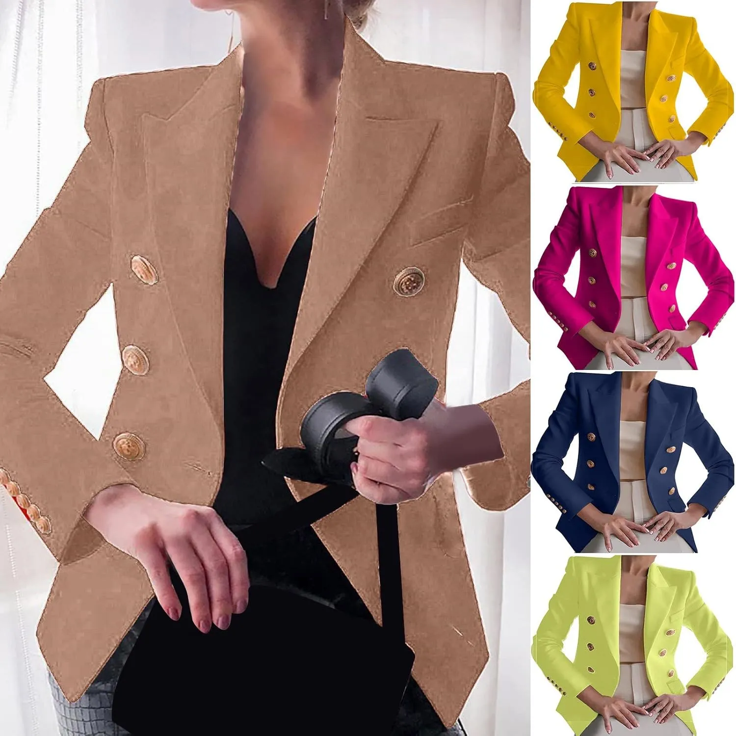 Womens Blazer Fashion Casual 2025 Office Work Button Jackets Long Sleeve Open Front Loose Lightweight Blazers