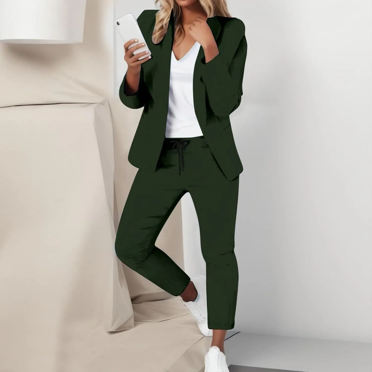 Womens Blazer Sets For Work Casual Business Cropped Blazers And Pants 2 Piece Fashion Suits Jacket Outfits