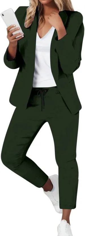 Womens Blazer Sets For Work Casual Business Cropped Blazers And Pants 2 Piece Fashion Suits Jacket Outfits