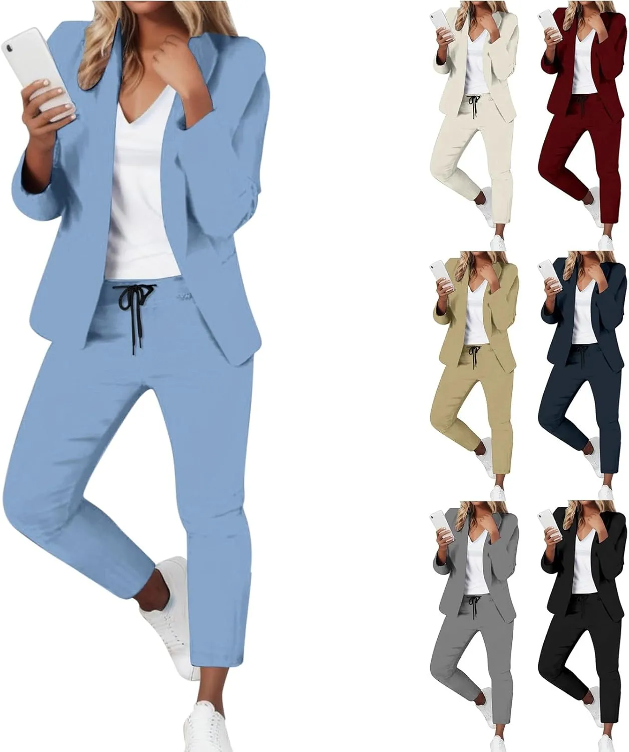 Womens Blazer Sets For Work Casual Business Cropped Blazers And Pants 2 Piece Fashion Suits Jacket Outfits
