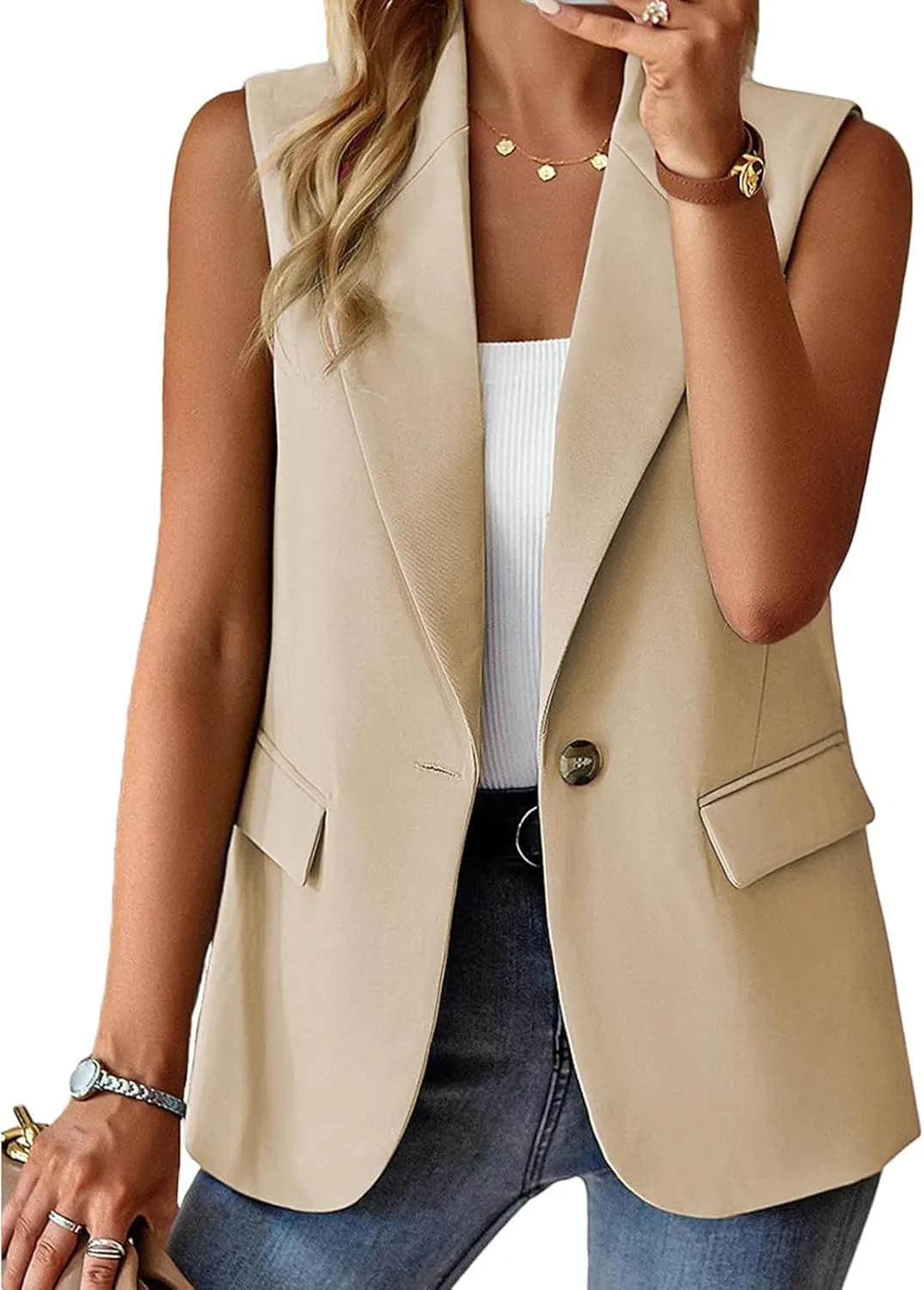 Womens Blazers for Work Casual Business Dressy Blazers Open Front Single Button Summer Jacket Fashion Suit Jacket