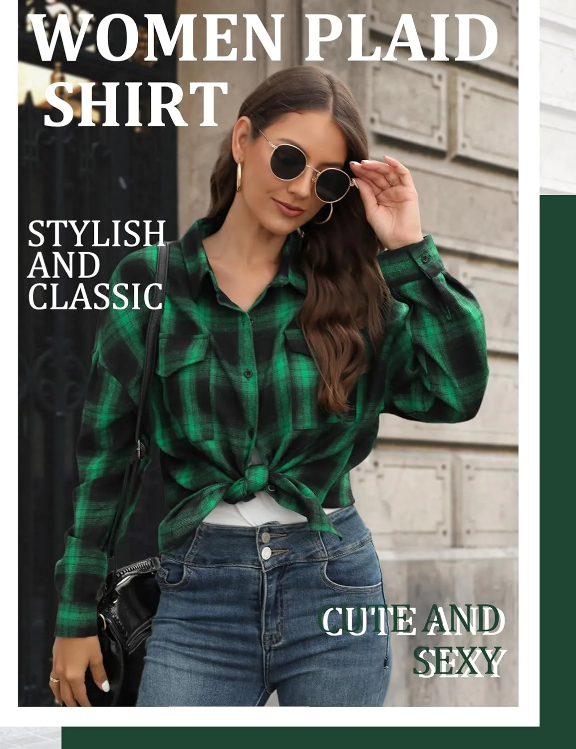 Womens Button Down Flannel Plaid Shacket Shirt Oversized Buffalo Long Sleeve Shirt Jacket