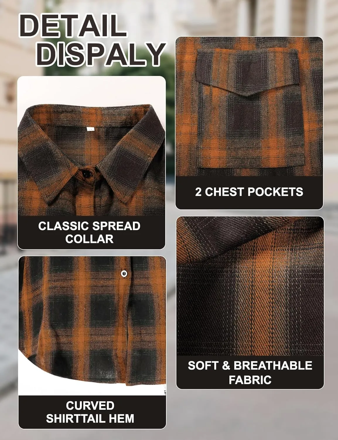 Womens Button Down Flannel Plaid Shacket Shirt Oversized Buffalo Long Sleeve Shirt Jacket