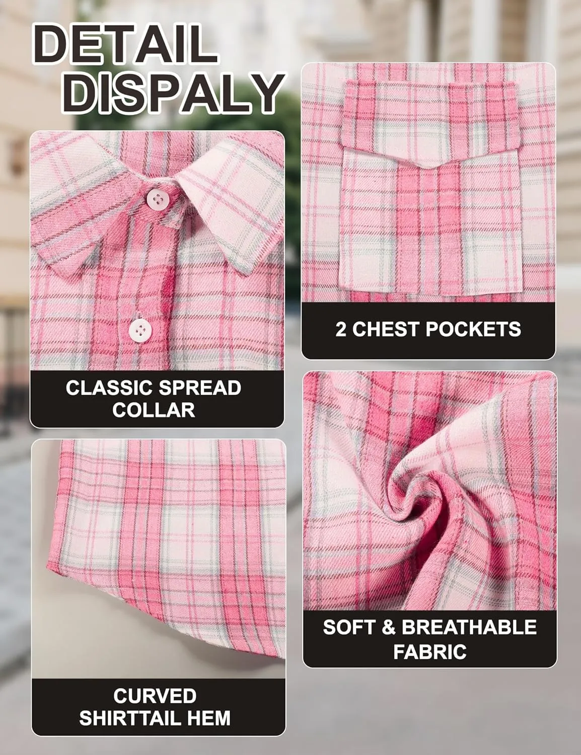 Womens Button Down Flannel Plaid Shacket Shirt Oversized Buffalo Long Sleeve Shirt Jacket