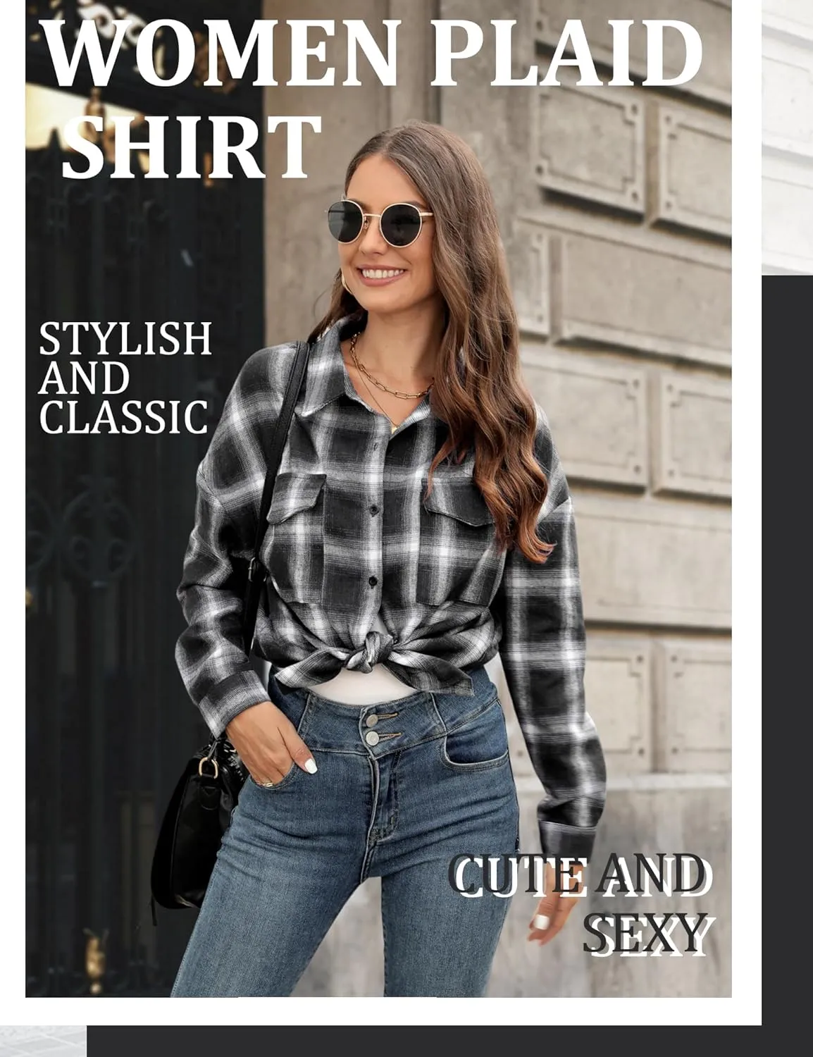 Womens Button Down Flannel Plaid Shacket Shirt Oversized Buffalo Long Sleeve Shirt Jacket