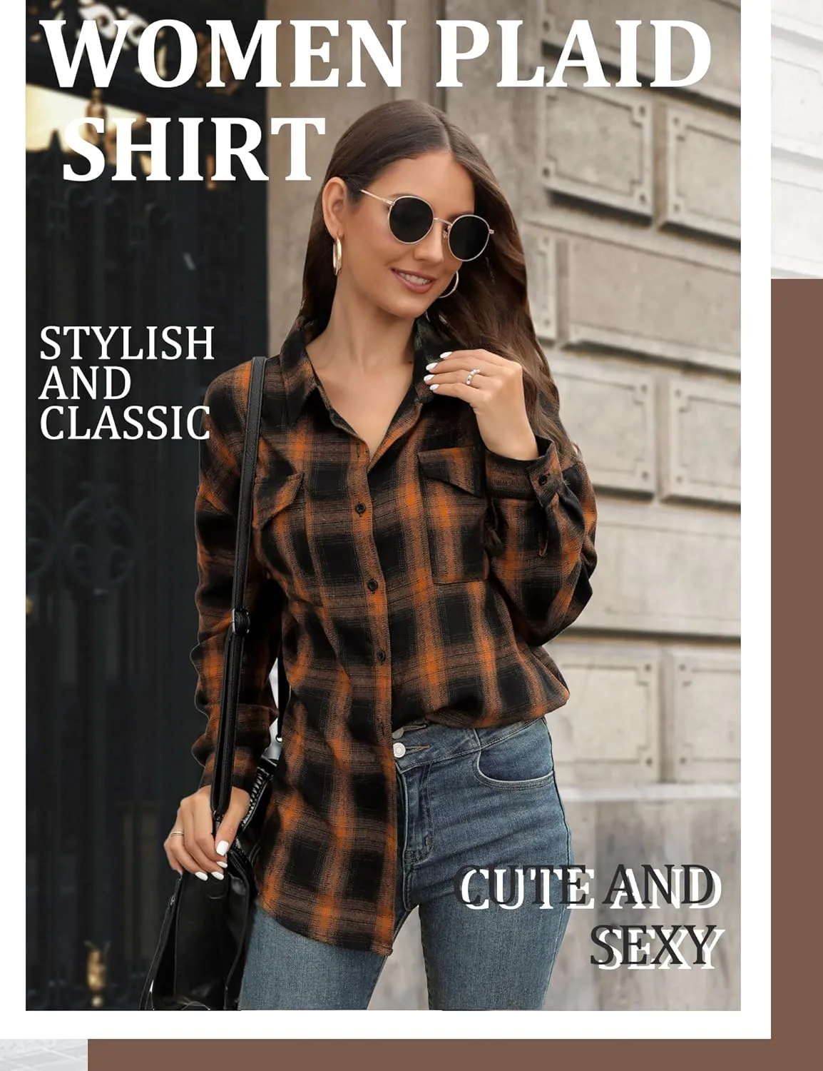 Womens Button Down Flannel Plaid Shacket Shirt Oversized Buffalo Long Sleeve Shirt Jacket