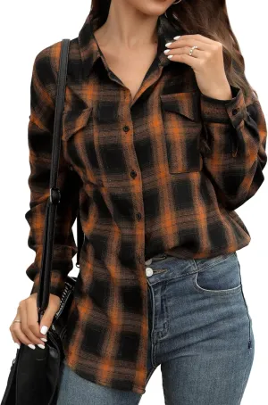 Womens Button Down Flannel Plaid Shacket Shirt Oversized Buffalo Long Sleeve Shirt Jacket