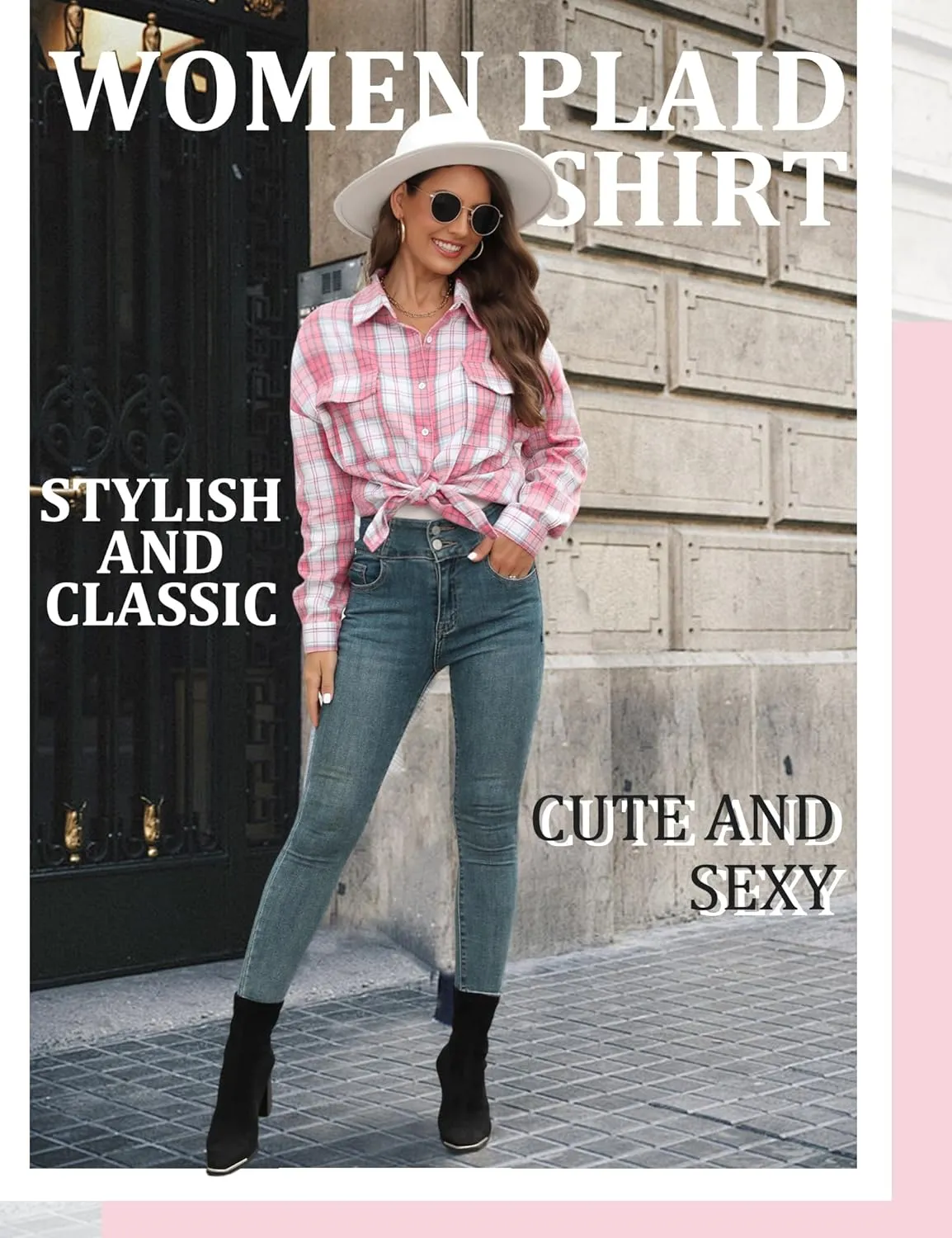 Womens Button Down Flannel Plaid Shacket Shirt Oversized Buffalo Long Sleeve Shirt Jacket