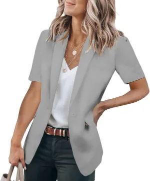 Womens Casual Blazers Work Office Suit Jackets Open Front Short Sleeve Suit Lapel Jacket Blazer with Pockets