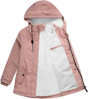 Womens Casual Solid Zipper Overcoat Long Sleeve Drawstring Outwear Warm Loose Soft Jacket Coat Home Outdoor Clothes