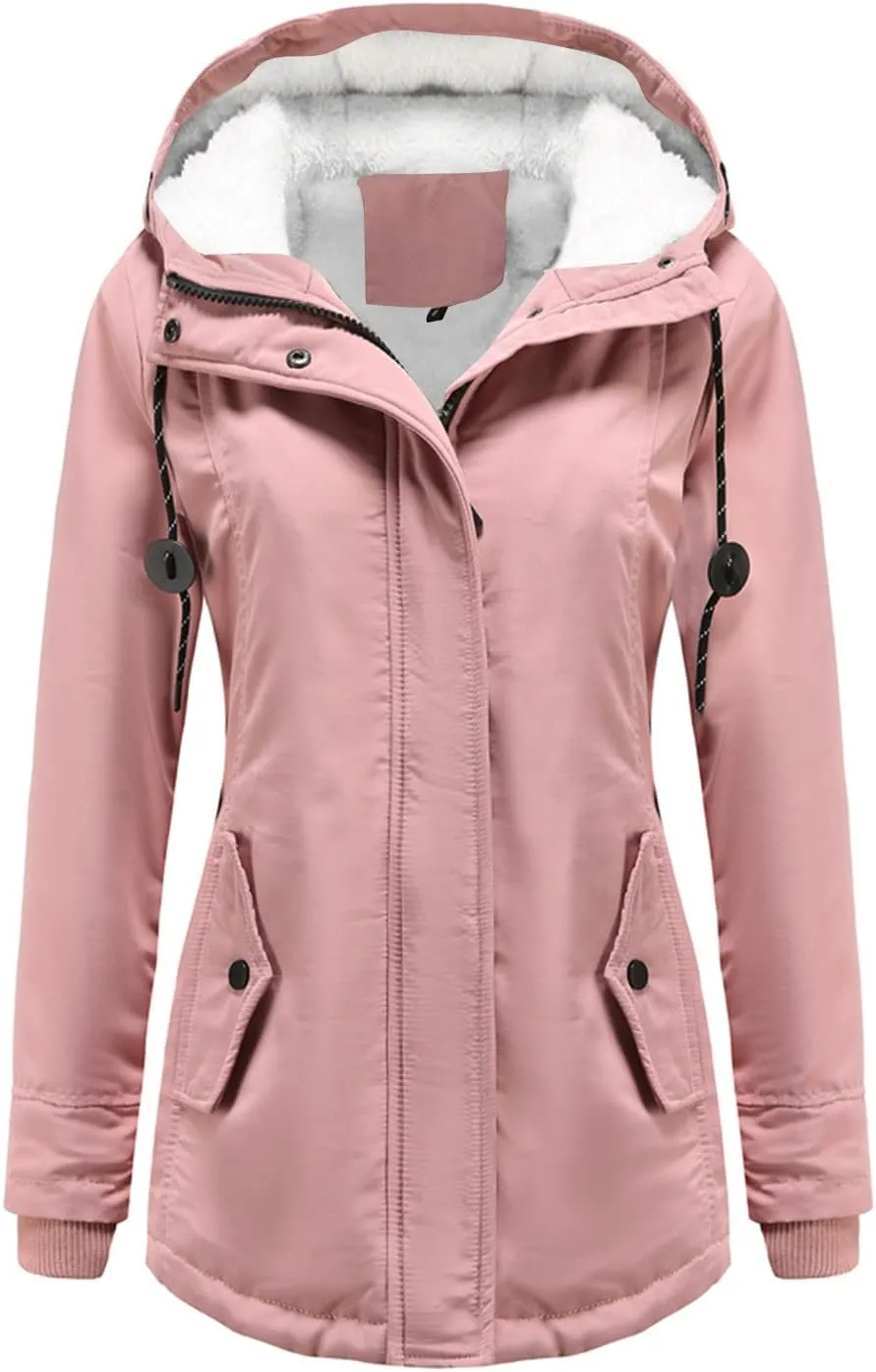Womens Casual Solid Zipper Overcoat Long Sleeve Drawstring Outwear Warm Loose Soft Jacket Coat Home Outdoor Clothes