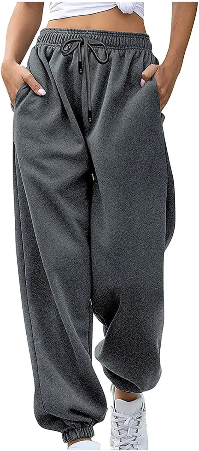 Womens Cinch Bottom Sweatpants Casual High Waisted Avtive Workout Joggers Trendy Plus Size Pants Fall Fashion Outfits
