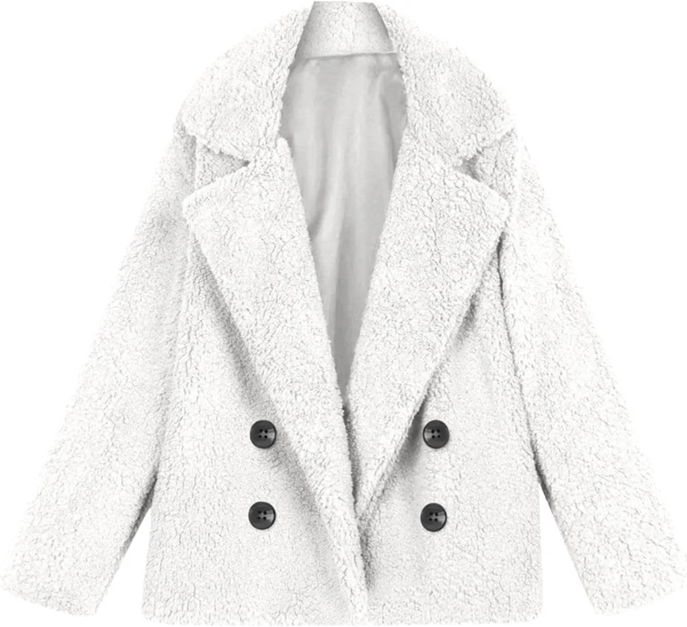 Womens Classic Trendy Solid Fleece Coat Double Breasted Long Sleeve Outwear Warm Loose Soft Overcoat Winter Clothes