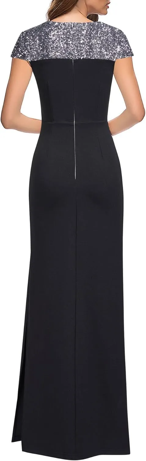 Women's Crewneck Wedding Guest Long Formal Dresses