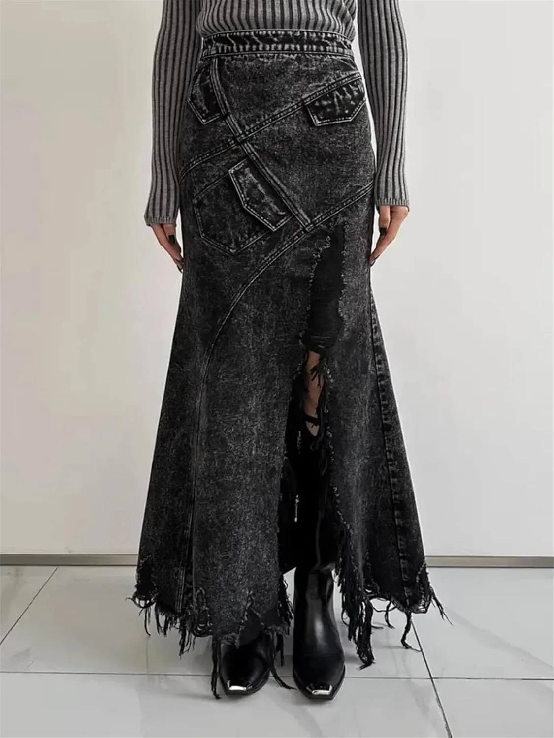 Women's Designer Spliced Skirt, Slimming High Waist Minimalist