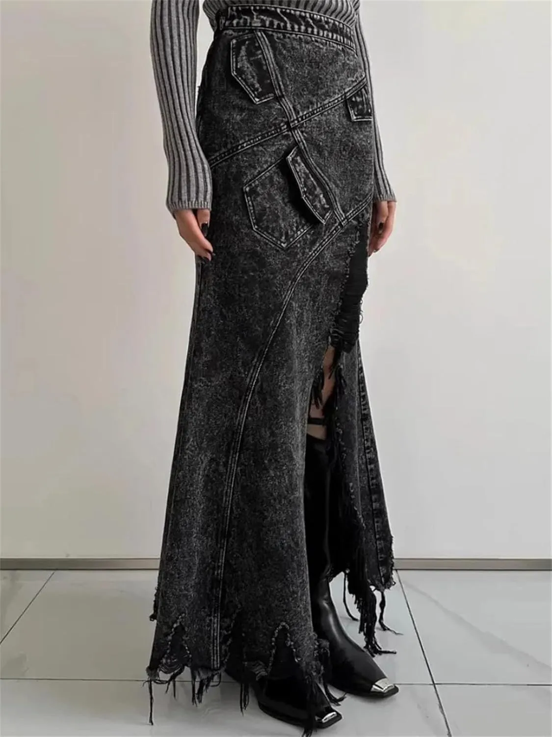 Women's Designer Spliced Skirt, Slimming High Waist Minimalist