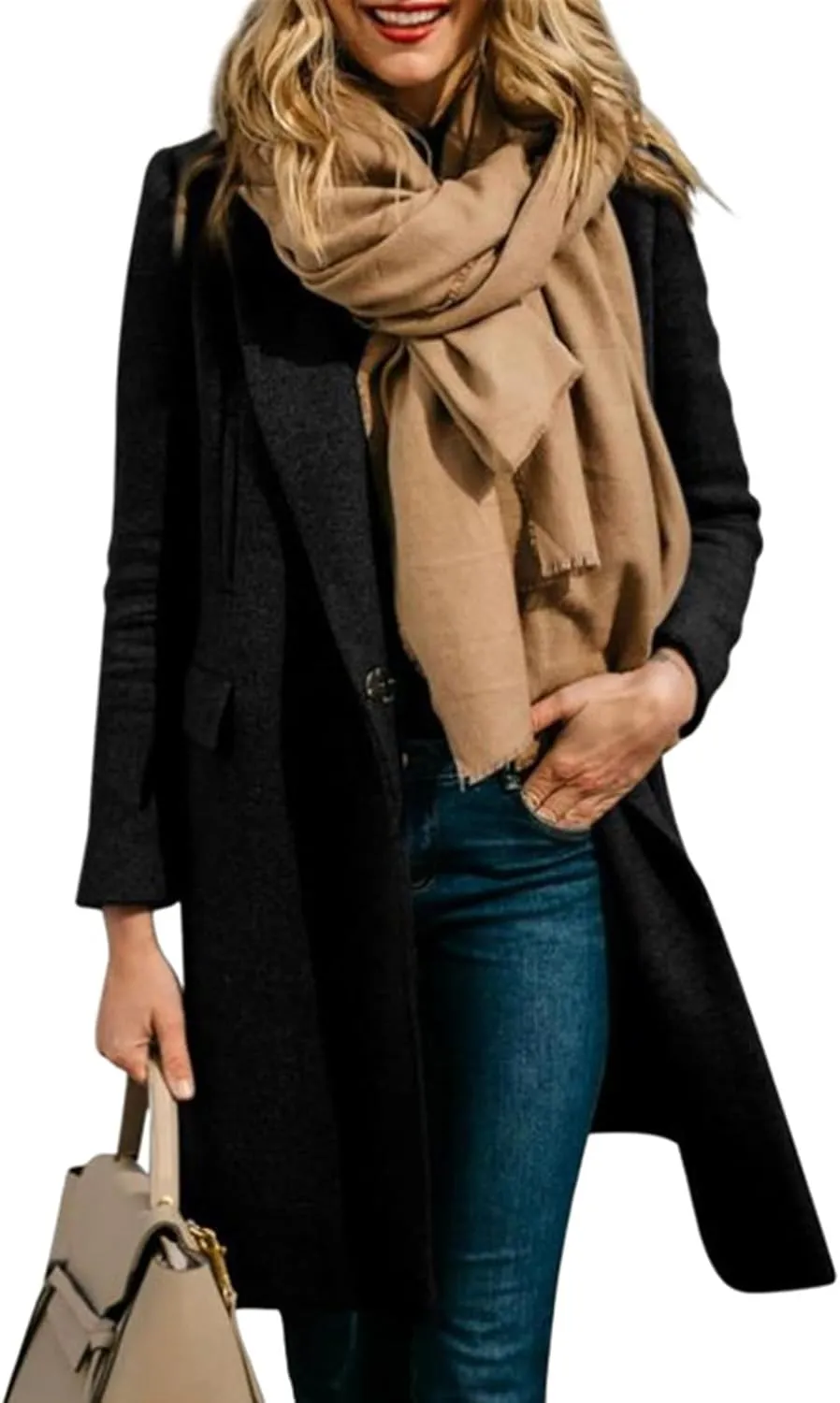 Womens Fall Fashion 2024 Open Front Coatigan Sweater Long Sleeve Casual Knit Lapel Cardigan Coat with Pockets