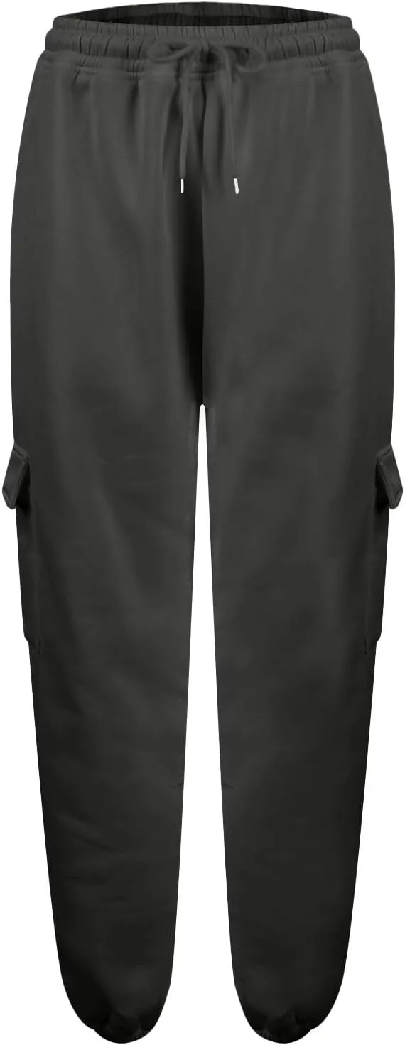 Women's Fleece Cargo Sweatpants Y2k Comfy Casual Baggy Sweat Pants Warm High Waist Workout Jogger Pants with Pockets
