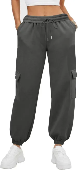 Women's Fleece Cargo Sweatpants Y2k Comfy Casual Baggy Sweat Pants Warm High Waist Workout Jogger Pants with Pockets