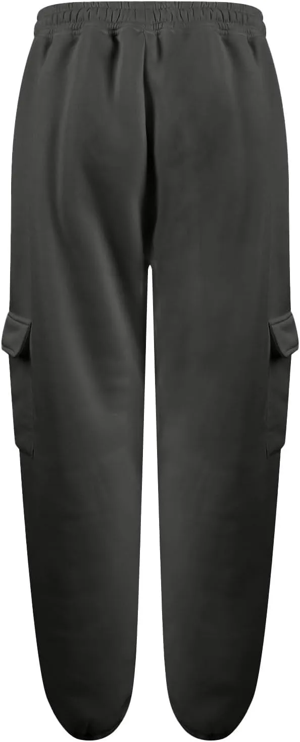 Women's Fleece Cargo Sweatpants Y2k Comfy Casual Baggy Sweat Pants Warm High Waist Workout Jogger Pants with Pockets