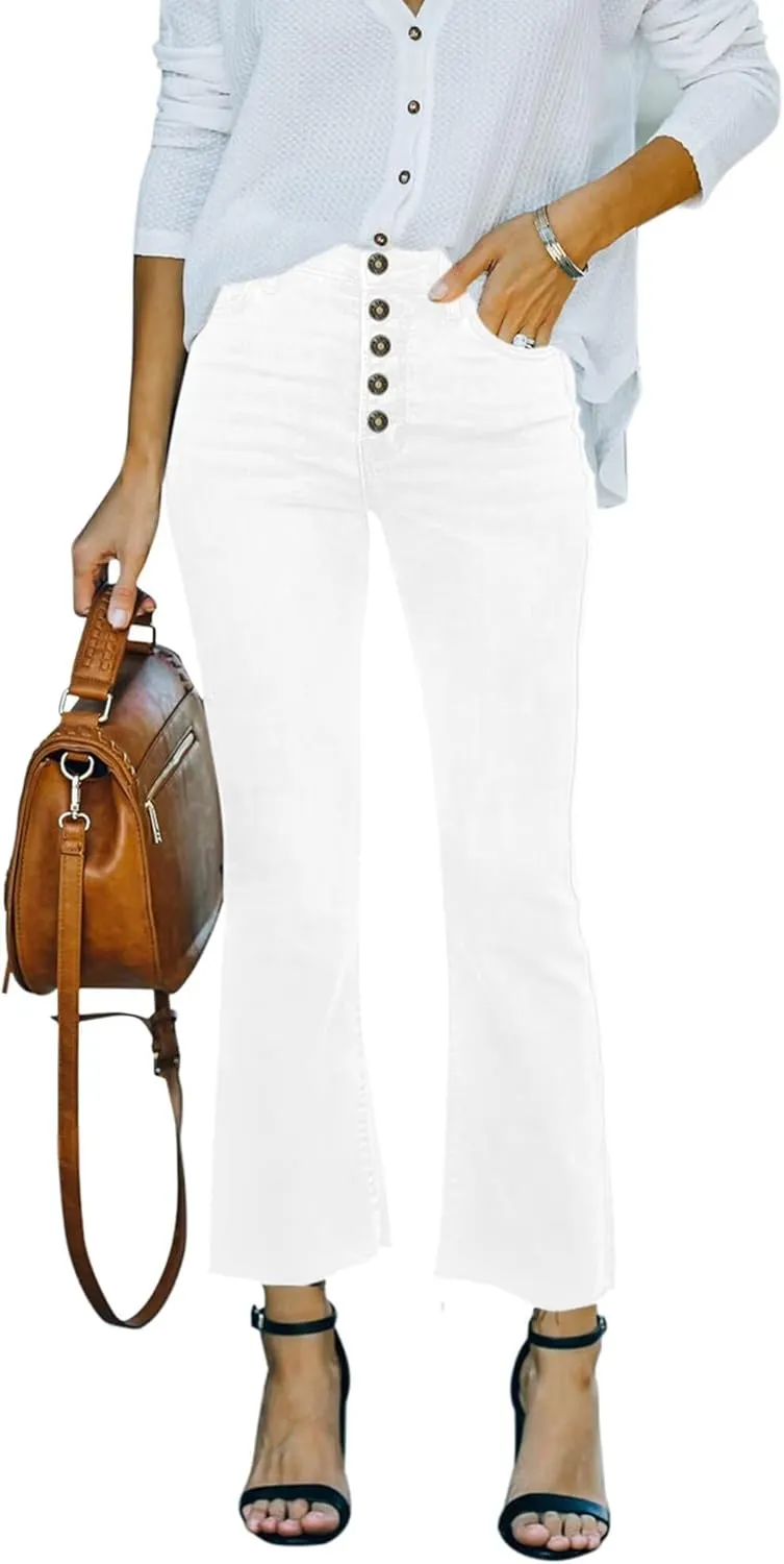 Women's High Waisted Crop Flare Jeans for Women Cropped Bell Bottom Jeans for Women Denim Pants with Live Hem