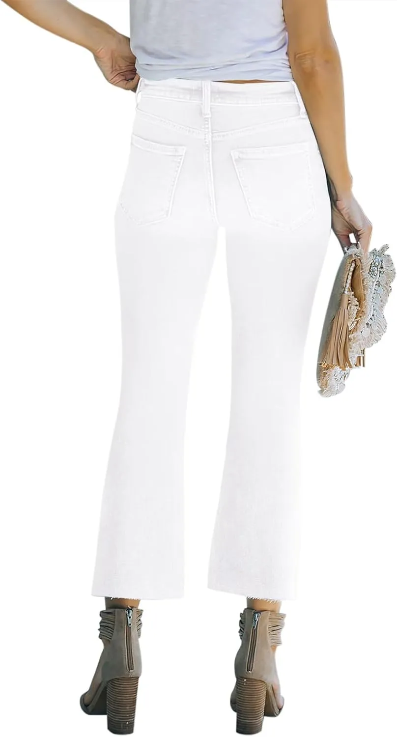 Women's High Waisted Crop Flare Jeans for Women Cropped Bell Bottom Jeans for Women Denim Pants with Live Hem
