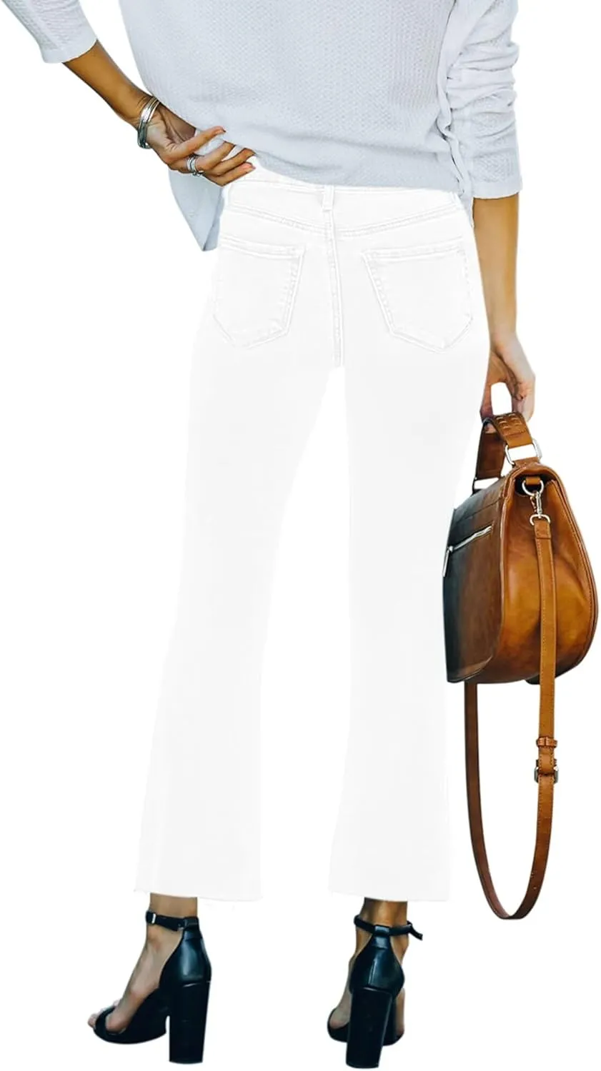 Women's High Waisted Crop Flare Jeans for Women Cropped Bell Bottom Jeans for Women Denim Pants with Live Hem