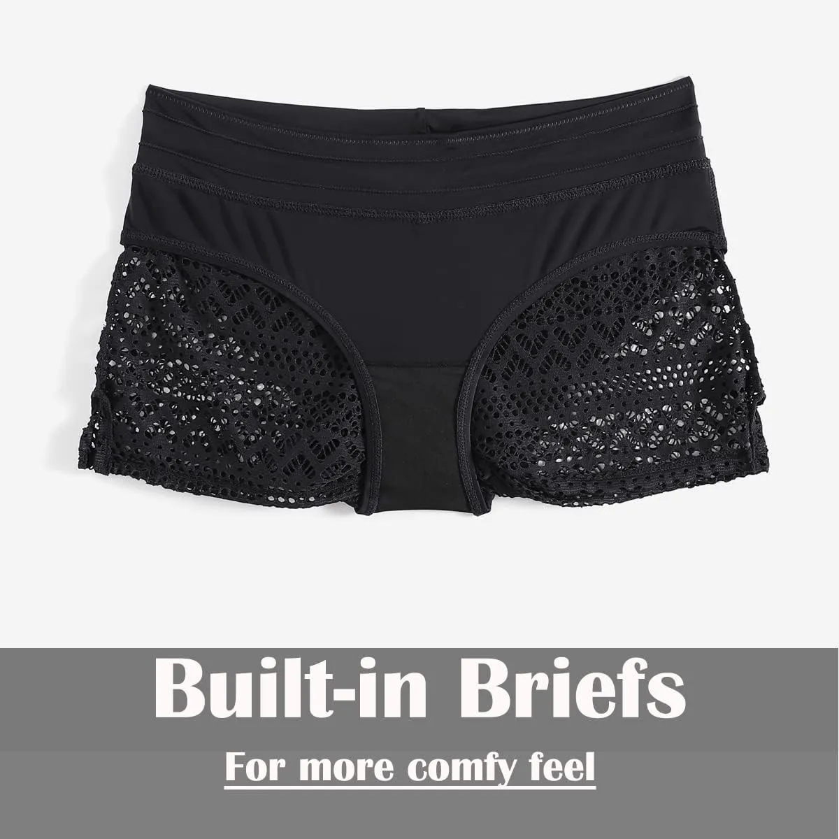 Women's Lace Swim Shorts Drawstring Bathing Suit Shorts Board Shorts Bottoms Hollow Swimsuit Boy Shorts