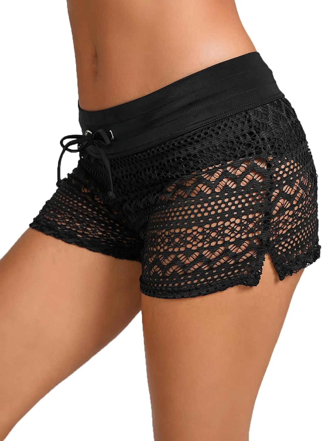 Women's Lace Swim Shorts Drawstring Bathing Suit Shorts Board Shorts Bottoms Hollow Swimsuit Boy Shorts