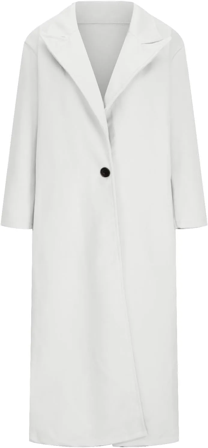 Womens Long Pea Coats Wool Blend Ankle Length Business Casual Trench Coats Long Sleeve Open Front Dressy Jackets