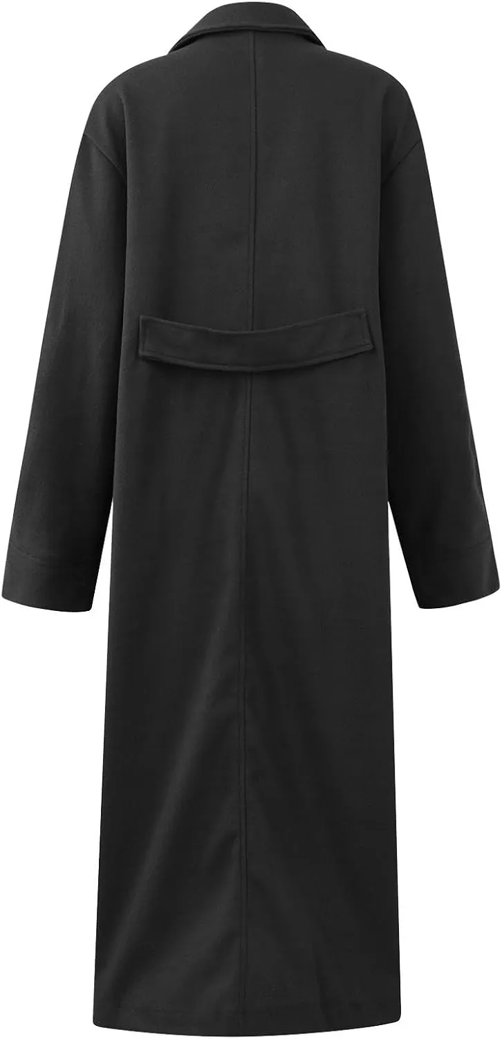 Womens Long Pea Coats Wool Blend Ankle Length Business Casual Trench Coats Long Sleeve Open Front Dressy Jackets
