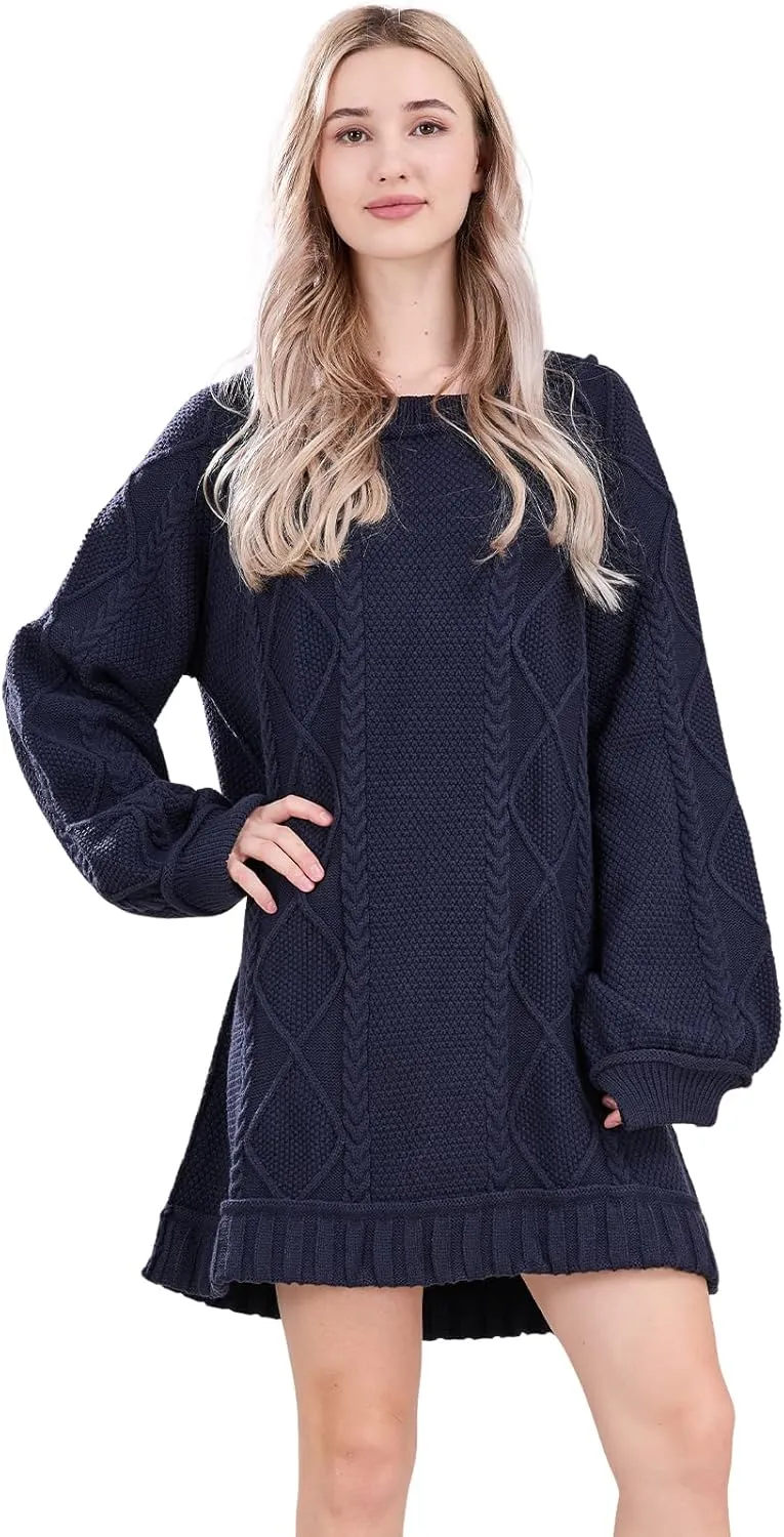 Womens Long Sleeve Pullover Oversized Cable Knit Chunky Mini Sweater Dress Fall Winter Trendy Outfits