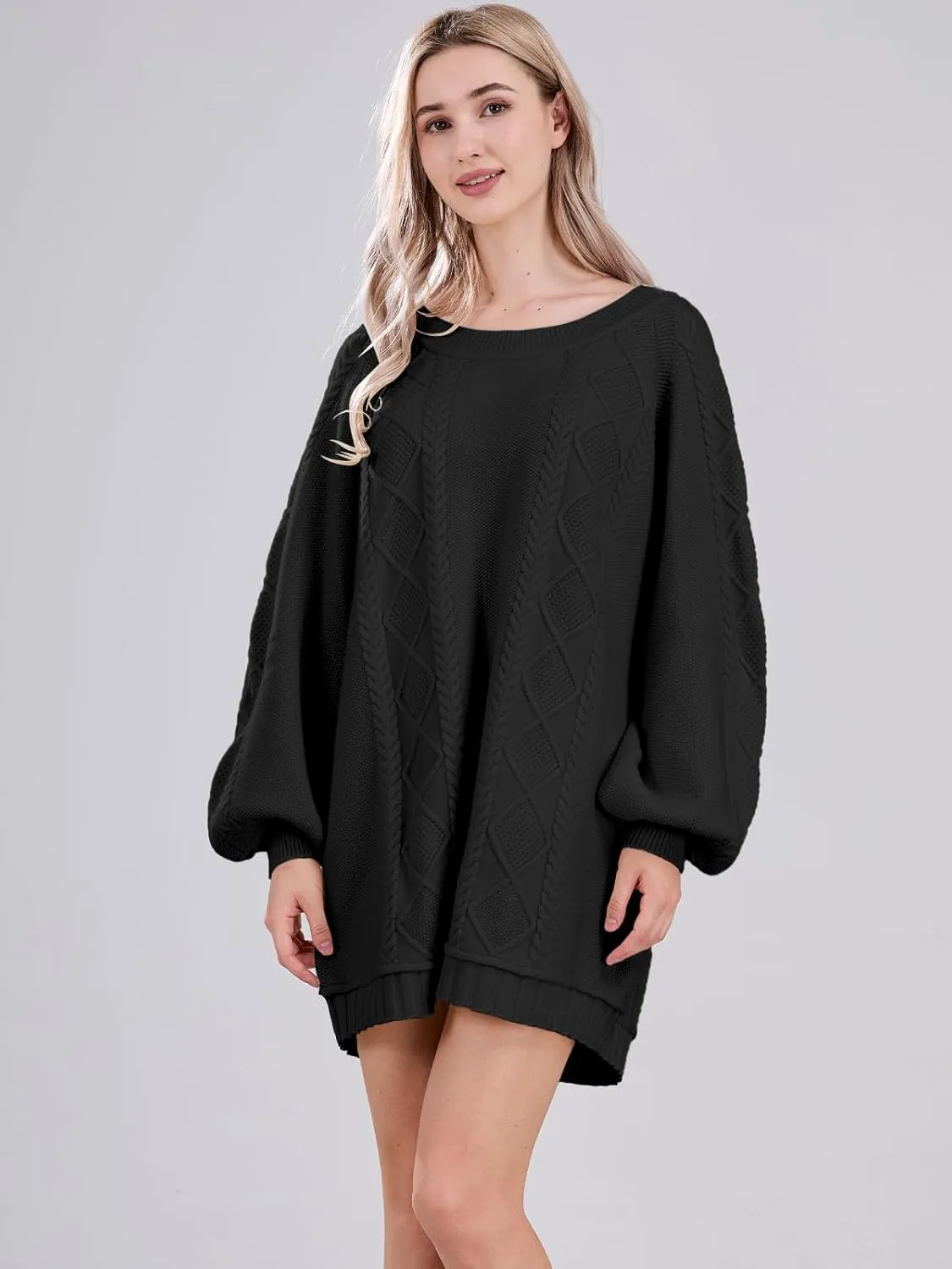 Womens Long Sleeve Pullover Oversized Cable Knit Chunky Mini Sweater Dress Fall Winter Trendy Outfits