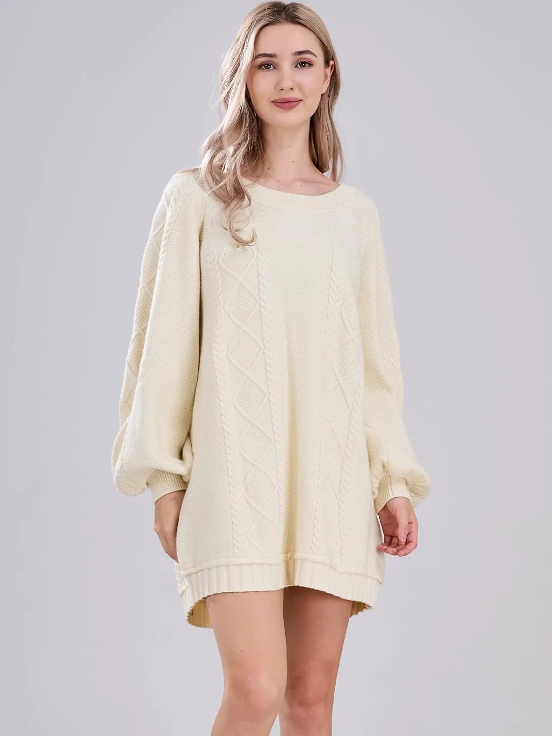 Womens Long Sleeve Pullover Oversized Cable Knit Chunky Mini Sweater Dress Fall Winter Trendy Outfits